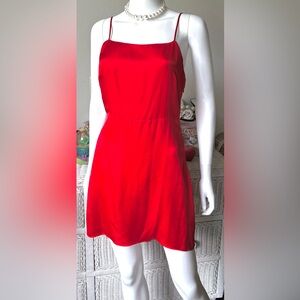 Aritzia Wilfred Satin All Cupro Low Cut Mini Dress in Shimmering Red Size 2